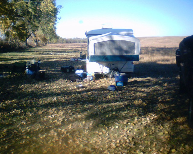 Camp Chicken under the few trees found on the prairie...comfy