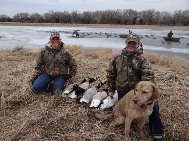 Youth, hunting dog and Canada geese.