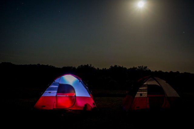 Tent camping under the moon. 