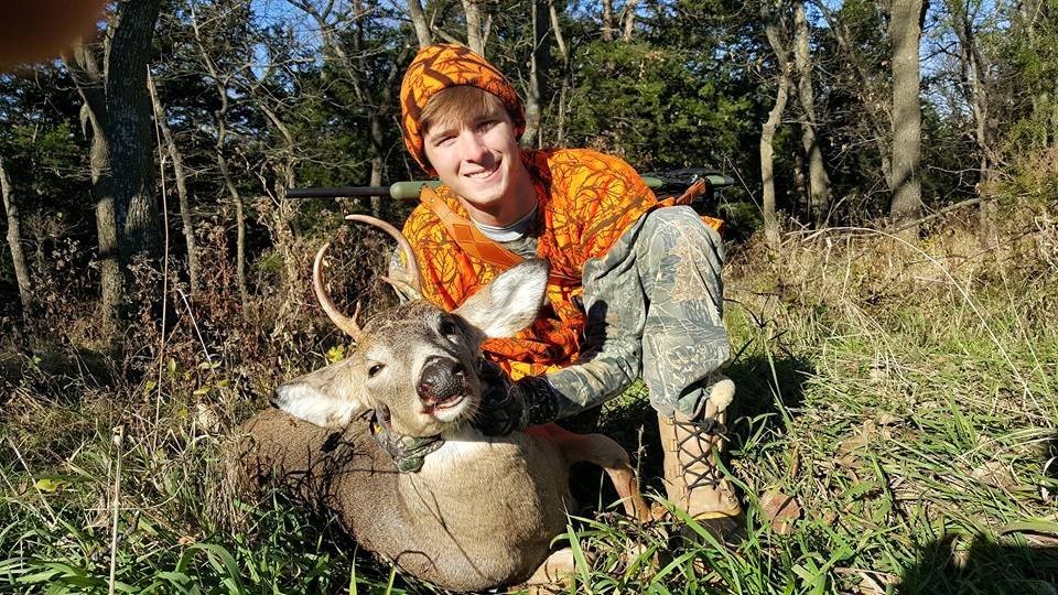 Noah Wagner with his white-tailed deer buck he harvested during the 2015 Nebraska firearm deer hunting season.