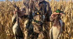 Kyle Charron, 35, of Broken Bow, poses with his four-duck harvest; he was the first to harvest the four species required to participate in the Duck Slam, a challenge sponsored by the Nebraska Game and Parks Commission and Ducks Unlimited.