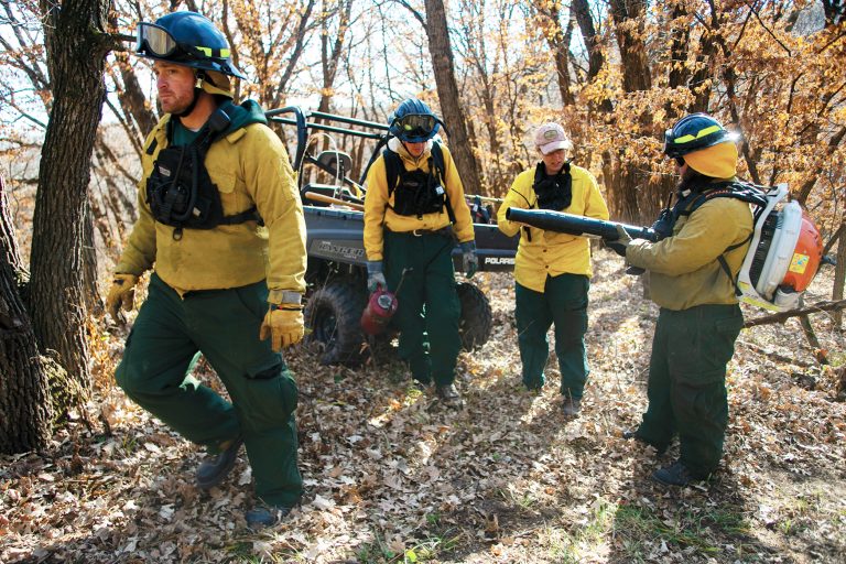 Biologists preparing for a prescribed burn.