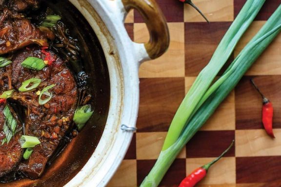 Vietnamese catfish braised in a clay pot.