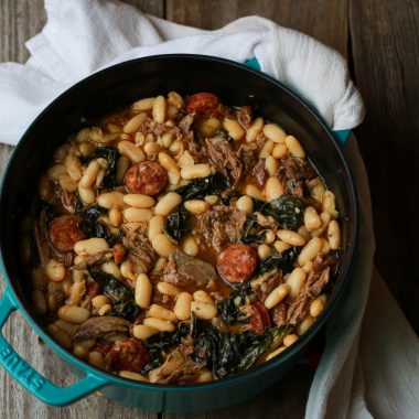 A pot of braised duck and bean stew.