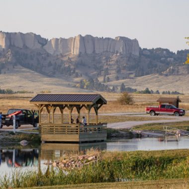 A fishing pier at Grabel Ponds.