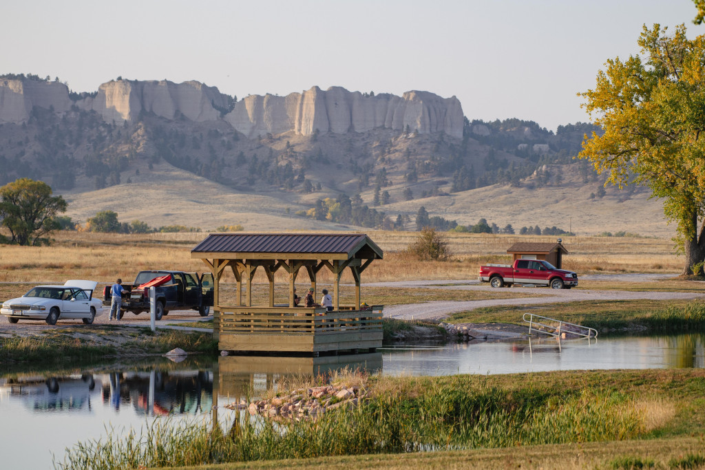 A fishing pier at Grabel Ponds.