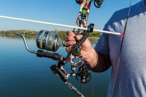 close-up of an American Eagle bowfishing bow