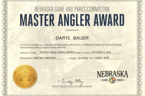 Master Angler Award certificate