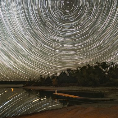 Composite of star trails above Merritt Reservoir