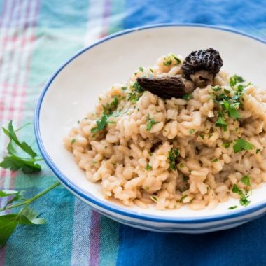 A bowl of morel risotto.