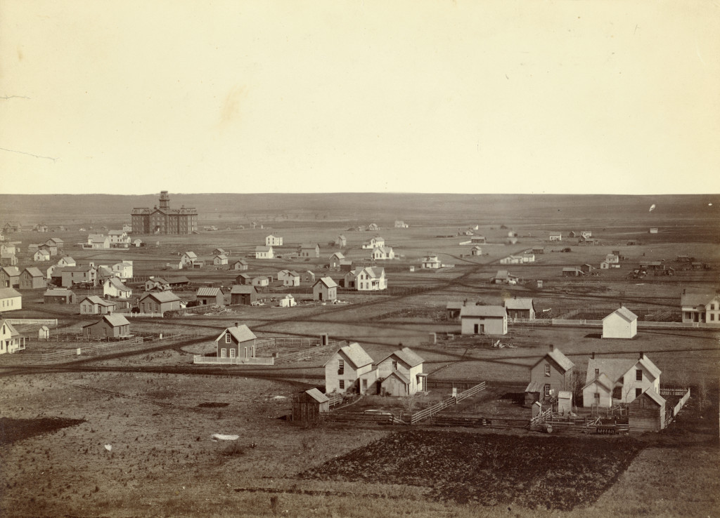 Lincoln, Nebraska in 1872, looking northwest from the tower of the state capitol.