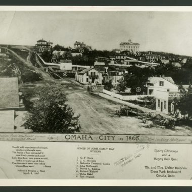 A postcard from 1865 showing the city of Omaha, Nebraska.