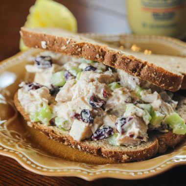 Turkey salad between wheat bread.