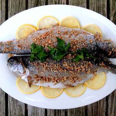 Rainbow trout sauteed with hazelnut crust.