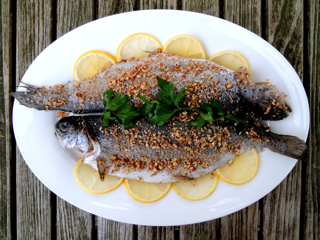 Rainbow trout sauteed with hazelnut crust.