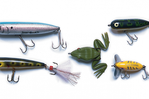 five colorful top lures used for fishing