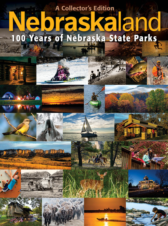 April 2021 Collector's Edition issue of Nebraskaland featuring a collage of state park images.