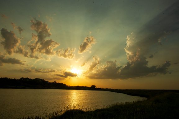 A lake at sunset.