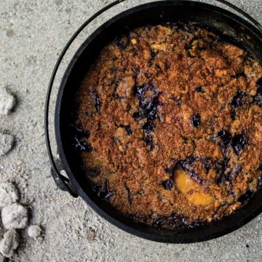 Dutch oven blueberry cobbler.