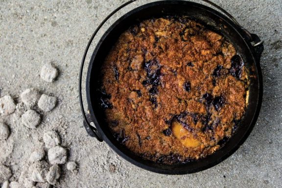 Dutch oven blueberry cobbler.