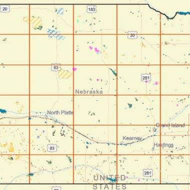 A map showing public fishing and hunting lands in Nebraska.