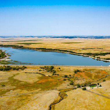 Aerial photo of a reservoir in Nebraska.