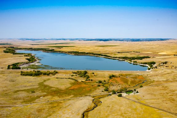 Aerial photo of a reservoir in Nebraska.