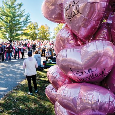 Memorial balloons pictured before the Pink Pumpkin Walk begins.