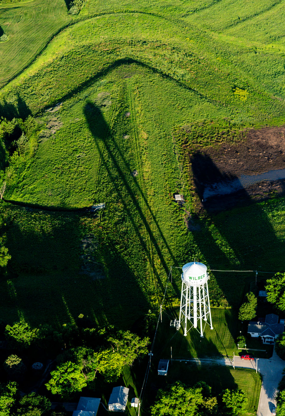 A water tower in the city of Wilber.