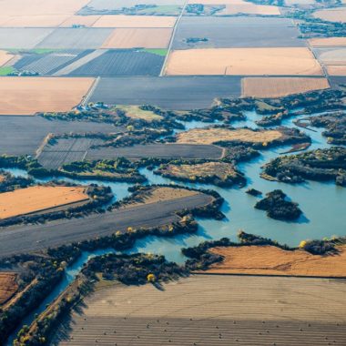 Aerial view of lake.