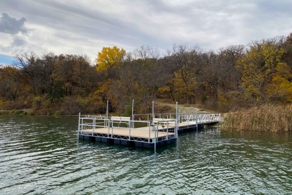 Fishing pier on a lake.