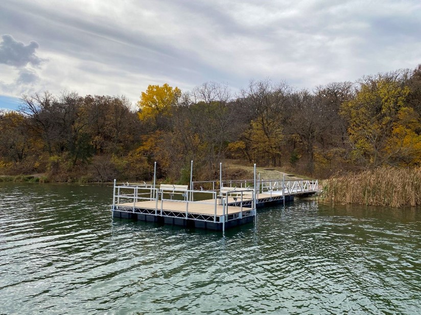 Fishing pier on a lake.