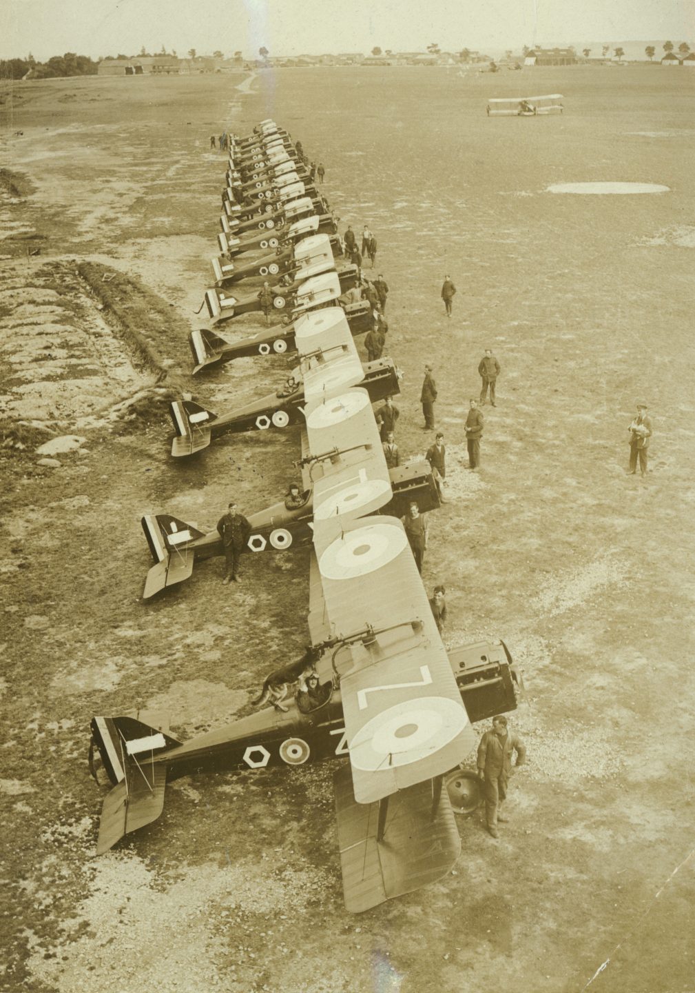 Royal Air Force S.E. 5 fighters lined up for patrol, from Ralston’s scrapbook. Ralston flew an S.E. 5 with the RAF’s 85th Squadron before flying a Sopwith Camel for the 148th American Squadron.