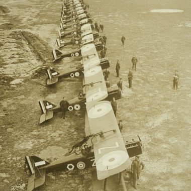 Royal Air Force S.E. 5 fighters lined up for patrol, from Ralston’s scrapbook. Ralston flew an S.E. 5 with the RAF’s 85th Squadron before flying a Sopwith Camel for the 148th American Squadron.