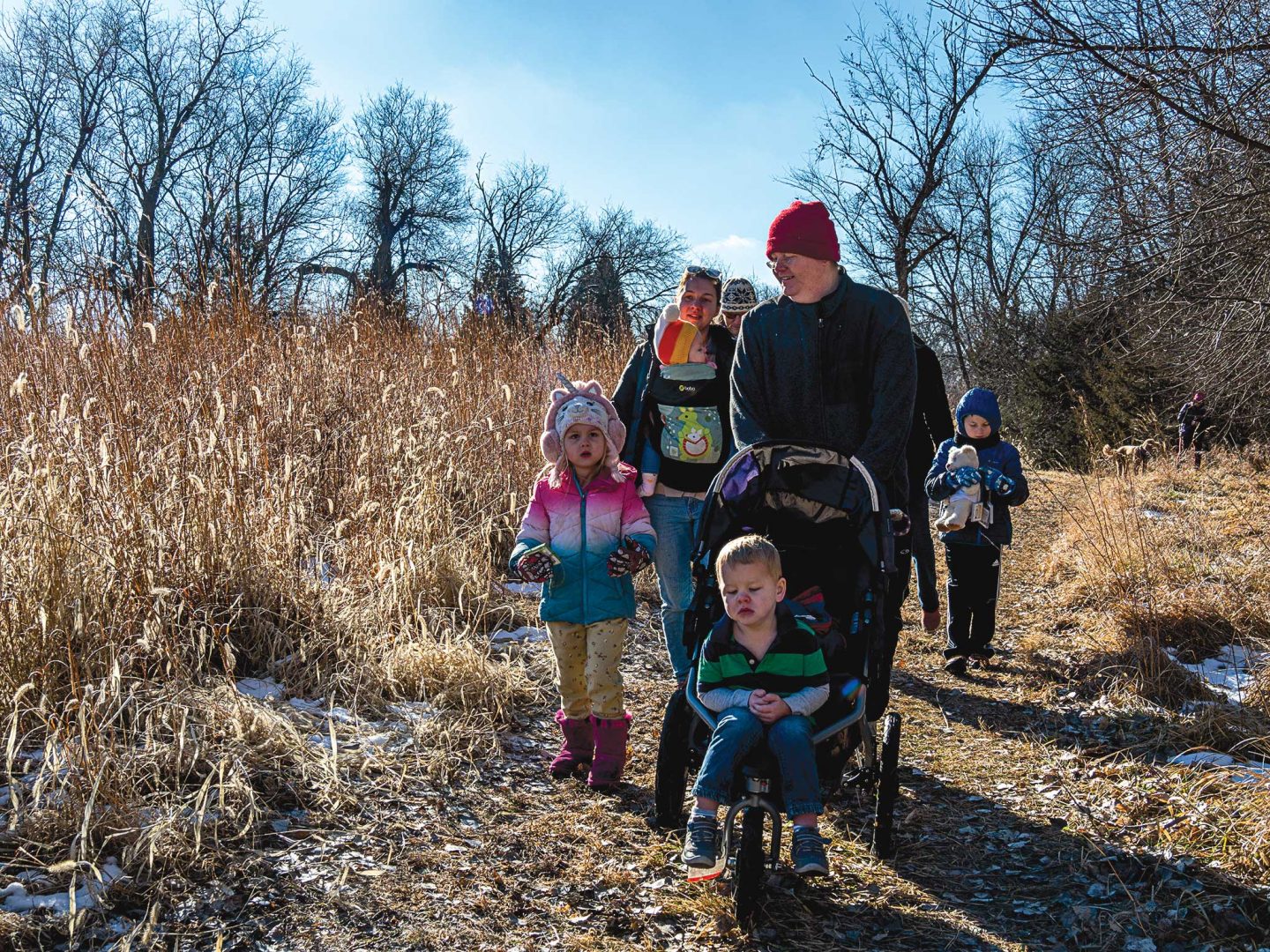 A family participating in a First Day Hike.