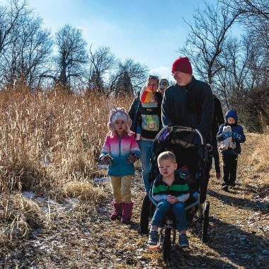 A family participating in a First Day Hike.