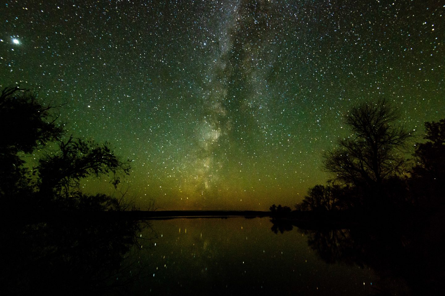 Stars and Milky Way over Merritt Reservoir State Recreation Area.