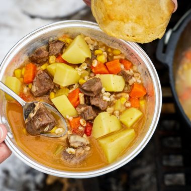 Venison stew in a bowl.