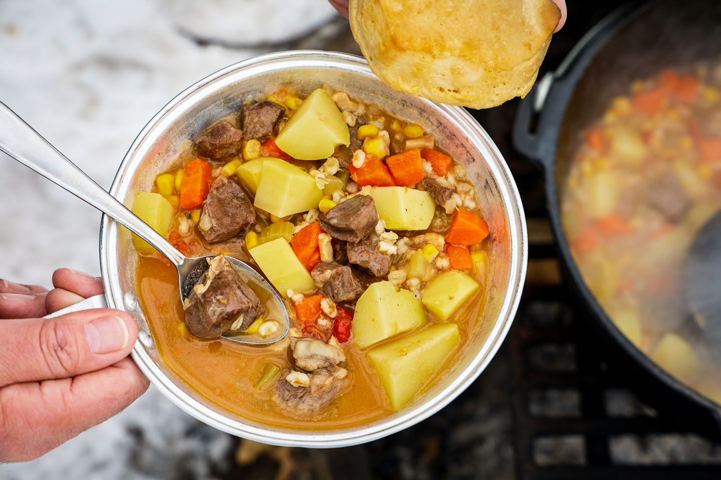 Venison stew in a bowl.