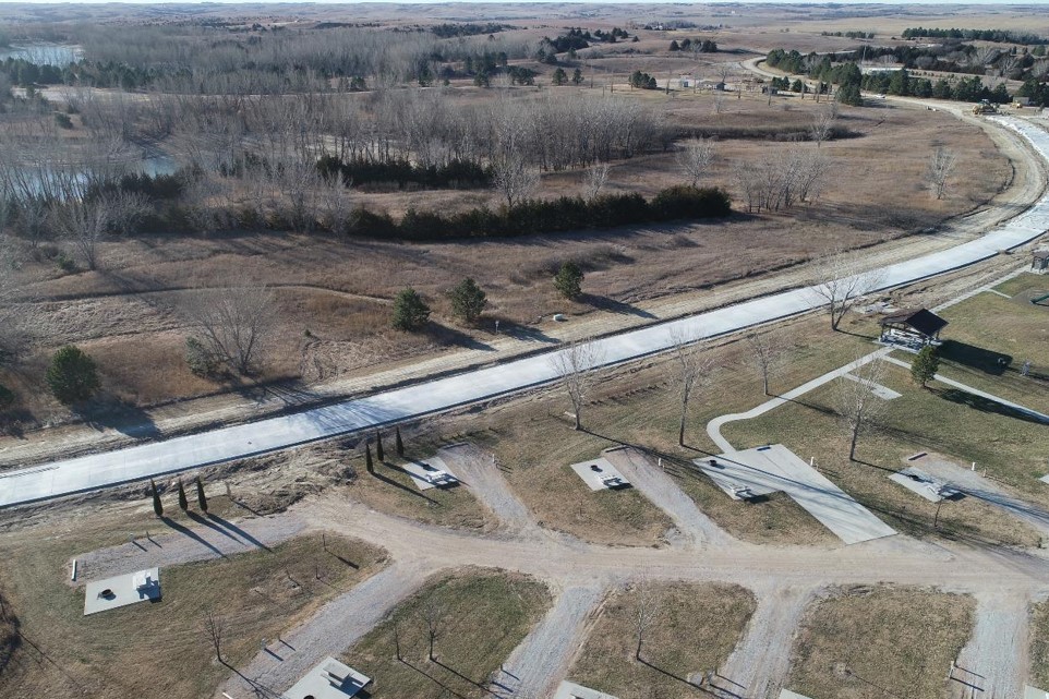 Aerial view of entrance to Davis Creek Recreation Area.  Photo by Lower Loup NRD.