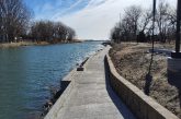 Shoreline angler access at Lake Maloney inlet, Nebraska.