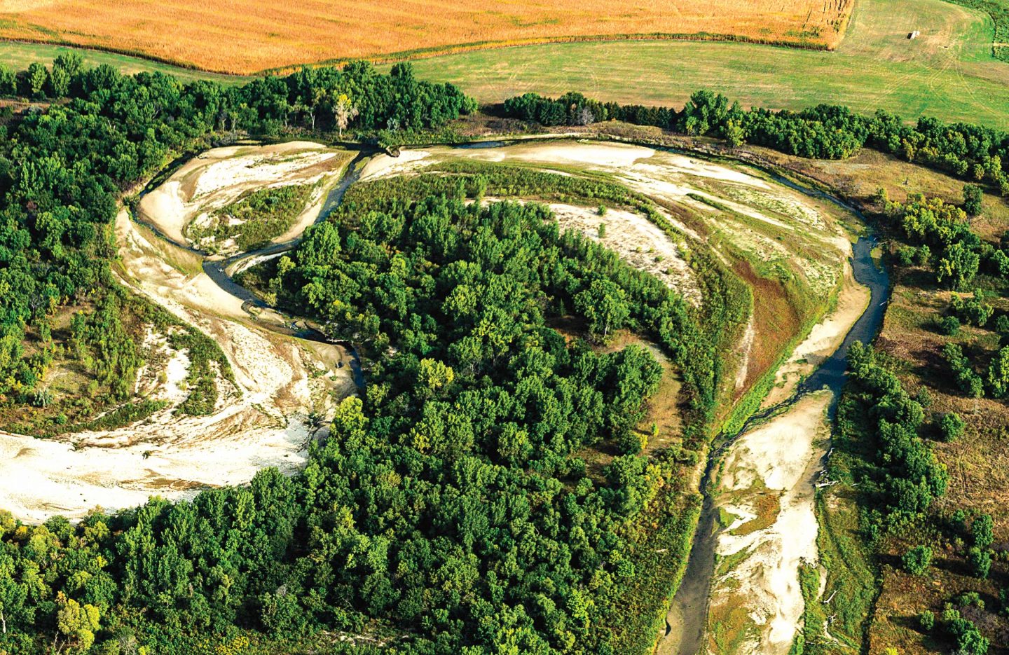 Aerial photo of Elkhorn River channel on Red Wing WMA.