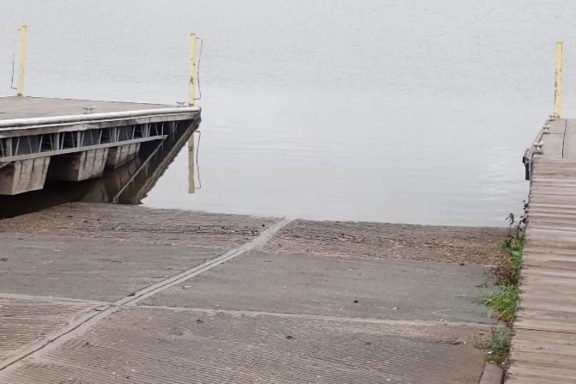 Low water conditions on boat ramp.