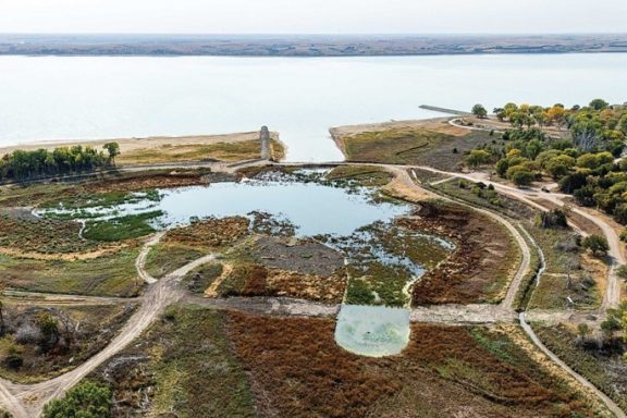 Aerial view of Methodist Cove, Harlan County Reservoir. Photo by Eric Fowler, Nebraskaland Magazine.