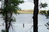 Wading angler on a Nebraska sandhills lake.