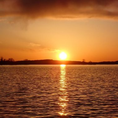 Sunset reflecting off lake.