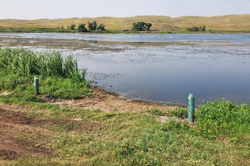 View of Nebraska sandhill lake from the shoreline.
