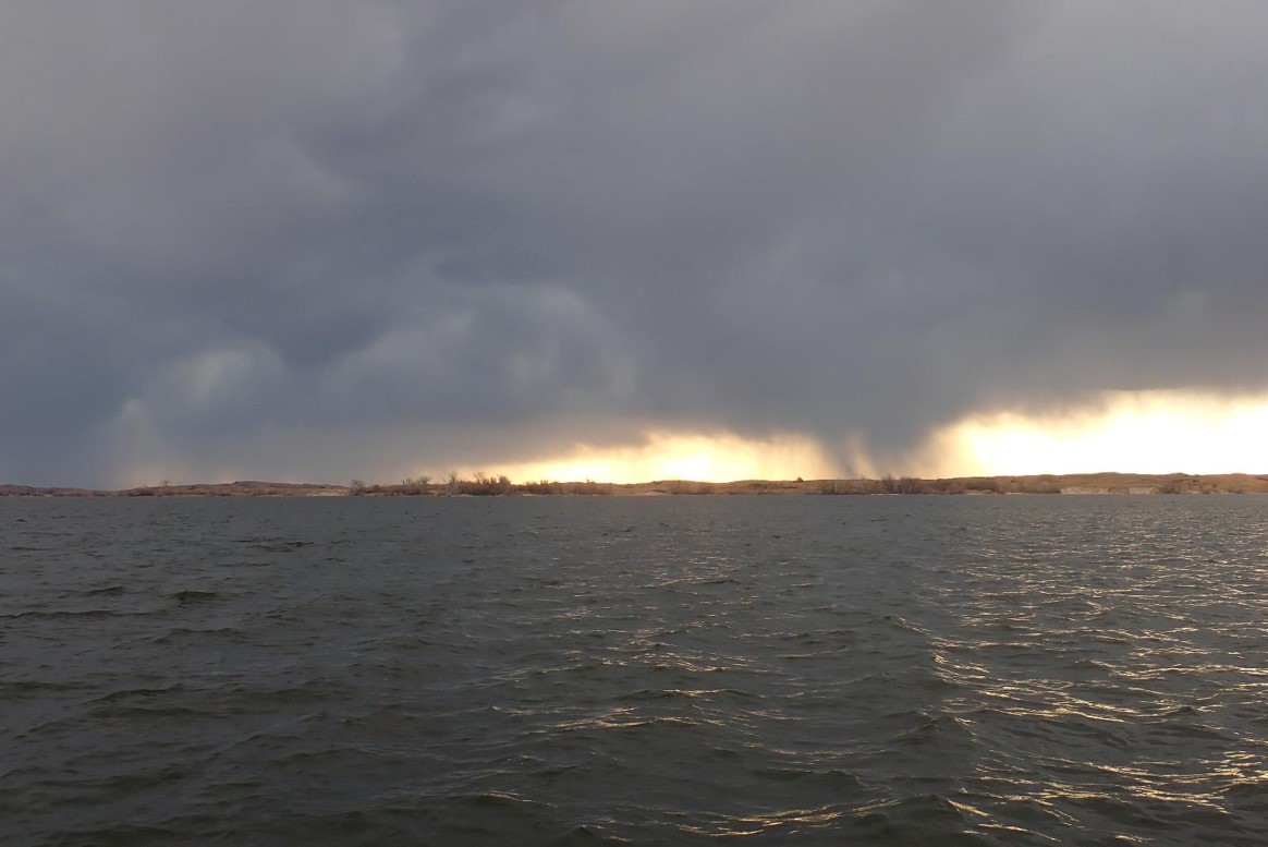 Thunderstorm over a Nebraska lake.