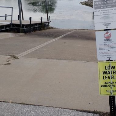 Boat ramp with water level just at the end of the ramp. Photo by Daryl Bauer, Nebraska Game & Parks Commission.