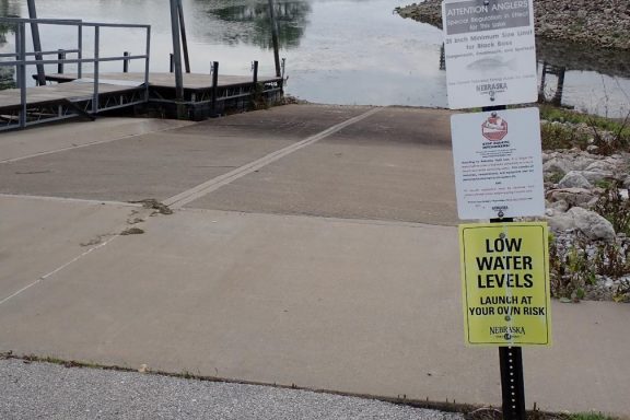 Boat ramp with water level just at the end of the ramp. Photo by Daryl Bauer, Nebraska Game & Parks Commission.